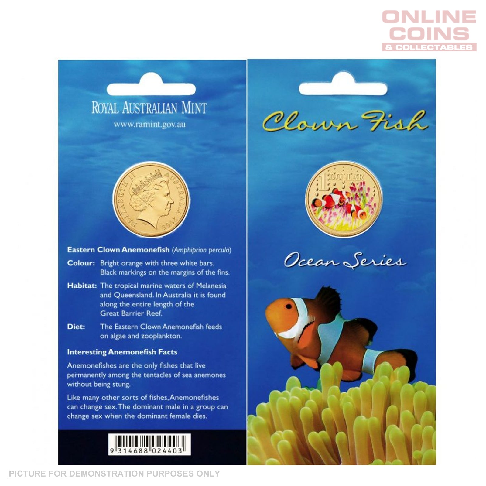 2006 $1 CuNi Coloured Uncirculated Carded Coin - Ocean Series Clown Fish